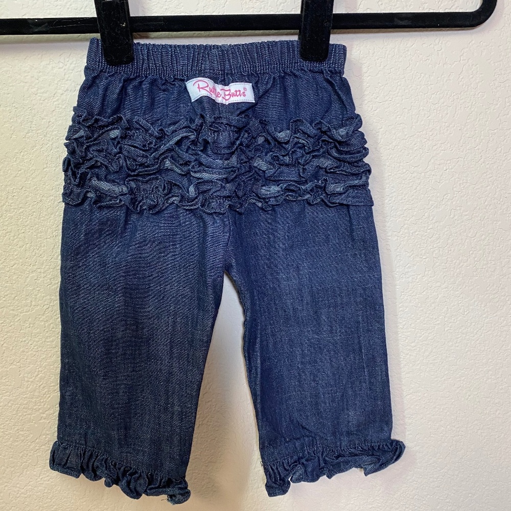 NWOT Ruffle Butts Denim Pants with Ruffle Bum 12-18 months